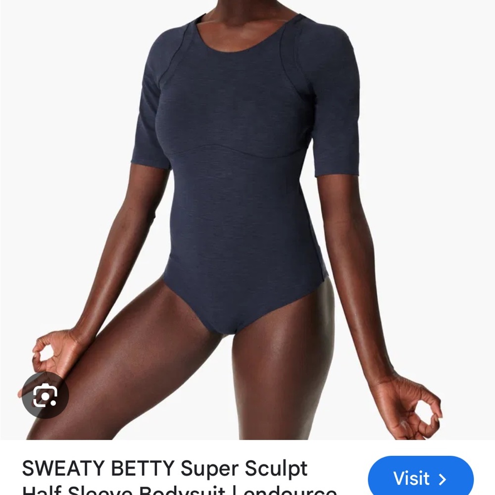 Sweaty Betty Super Sculpt half sleeve Navy scoop neck bodysuit size M